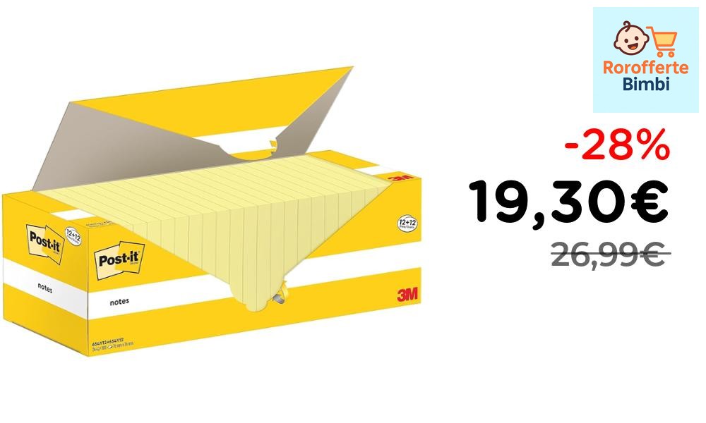 Offerta: 📝 **Post-it Foglietti Gialli 76x76mm, 12 Blocchetti + 12 Gra…