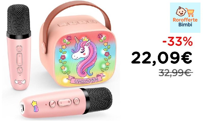 Offerta: 🎤 **Dislocati Karaoke Unicorno per Bambini con 2 Microfoni**…