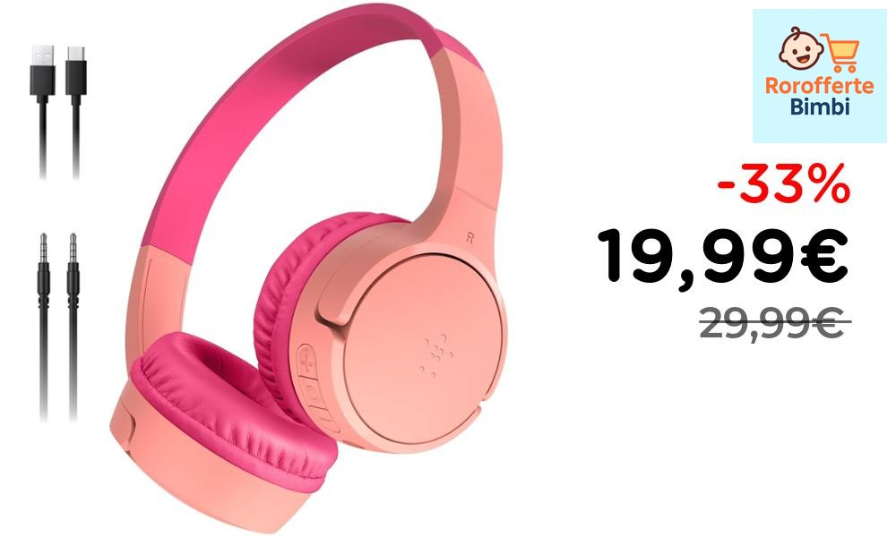 Offerta: 🎧 **Belkin SoundForm Mini Cuffie Wireless Bambini Rosa 30h**…