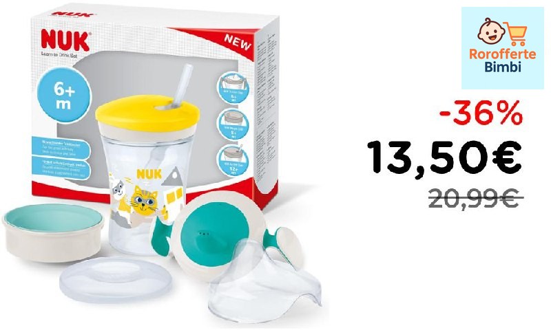 Offerta: 🍼 **NUK Set Trainer Cup 3-in-1 Antigoccia 230 ml Giallo**

‼…