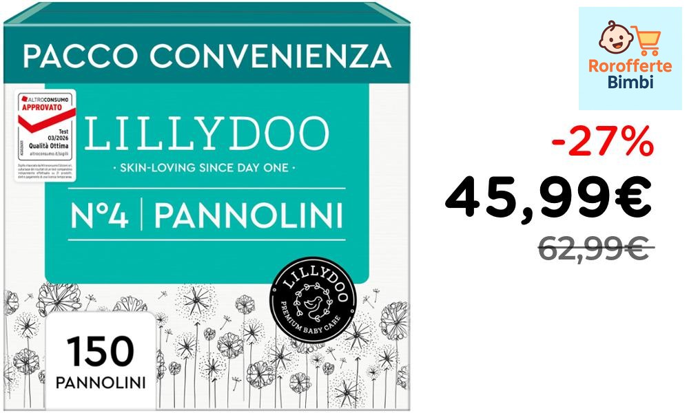 Offerta: 👶 **LILLYDOO Pannolini Delicati Pelle Taglia 4 Pacco Scorta …