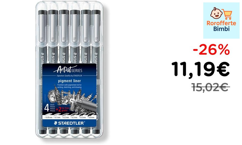 Offerta: 🖊️ **Staedtler Pigment Liner Set 5+1 Pennarelli Neri 0.05-0….