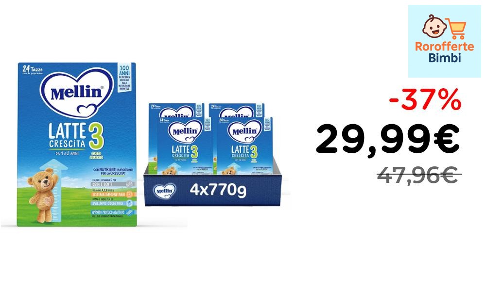 Offerta: 🍼 **MELLIN 3 Latte di Crescita in Polvere 3080g (4x770g)**

…