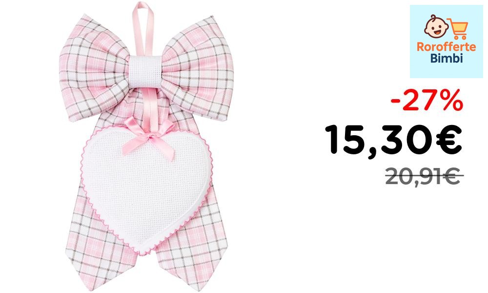 Offerta: 🎀 **FILET Fiocco Nascita Rosa in Cotone con Cuore Ricamabile…