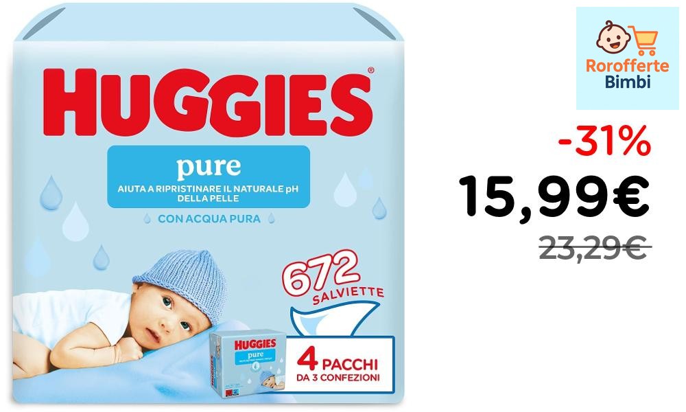 Offerta: 🍼 **Huggies Pure Salviette Neonato 672 Pz 99% Acqua Pura**

…