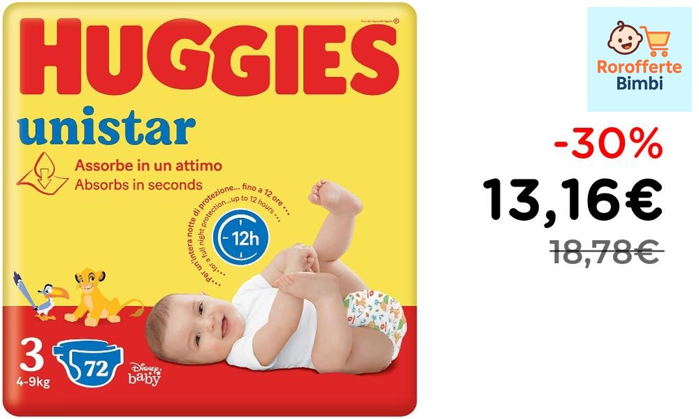 Offerta: 👶 **Huggies Unistar Pannolini 72 Pz Taglia 3 Ultra Assorbent…