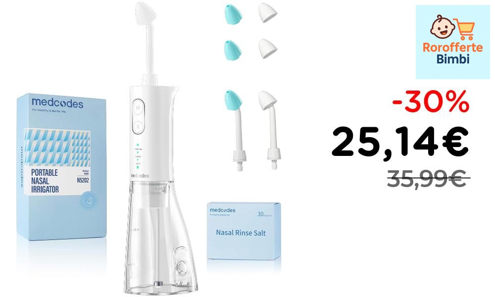Offerta: 🤧 **Medcodes Irrigatore Nasale Ricaricabile con 30 Buste di …