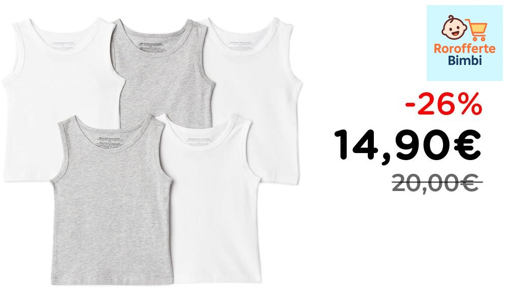Offerta: 👕 **Amazon Essentials Canottiere Intime Cotone Bambini 5 Pez…